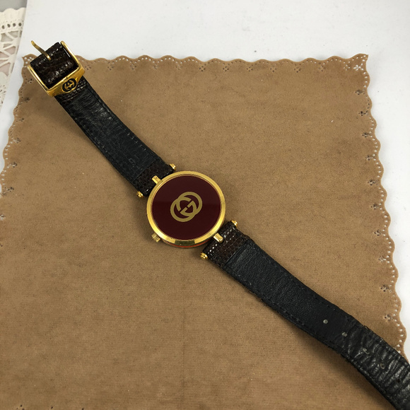 Vintage Swiss Made UNISEX Gucci 18KGP Gold Red & Green Stack Watch - Picture 7 of 8